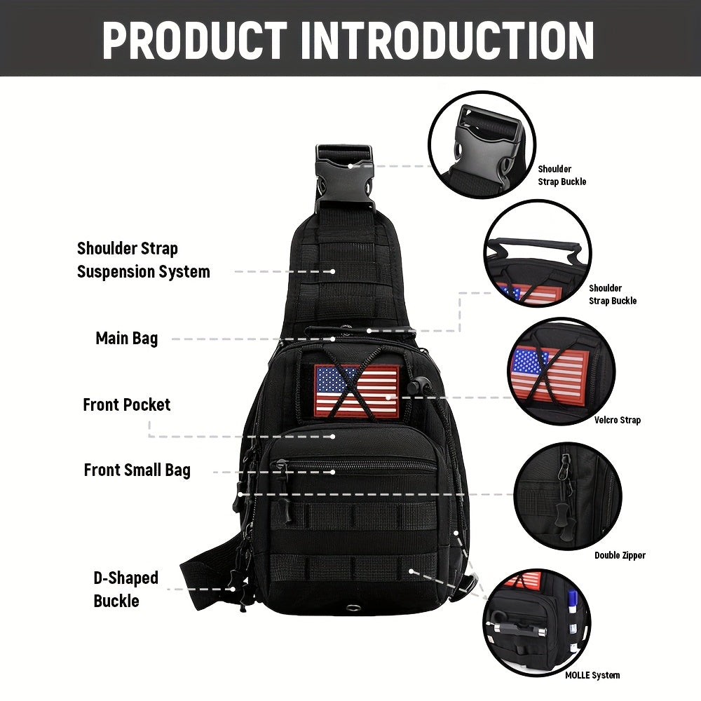 Tactical Sling Backpack – Lightweight Crossbody Daypack for Cycling, Hiking, Travel & Daily Use, Multiple Colors with Flag Patch Option