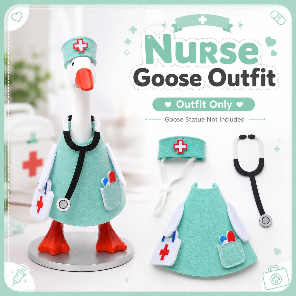 Medical Theme Mini Goose Outfit Set for 7-Inch Desktop Goose Sculpture – Felt Doctor Costume with Mint Green Hat, Stethoscope & Crossbody Bag, Funny Desk Ornament Accessory & Novelty Gift