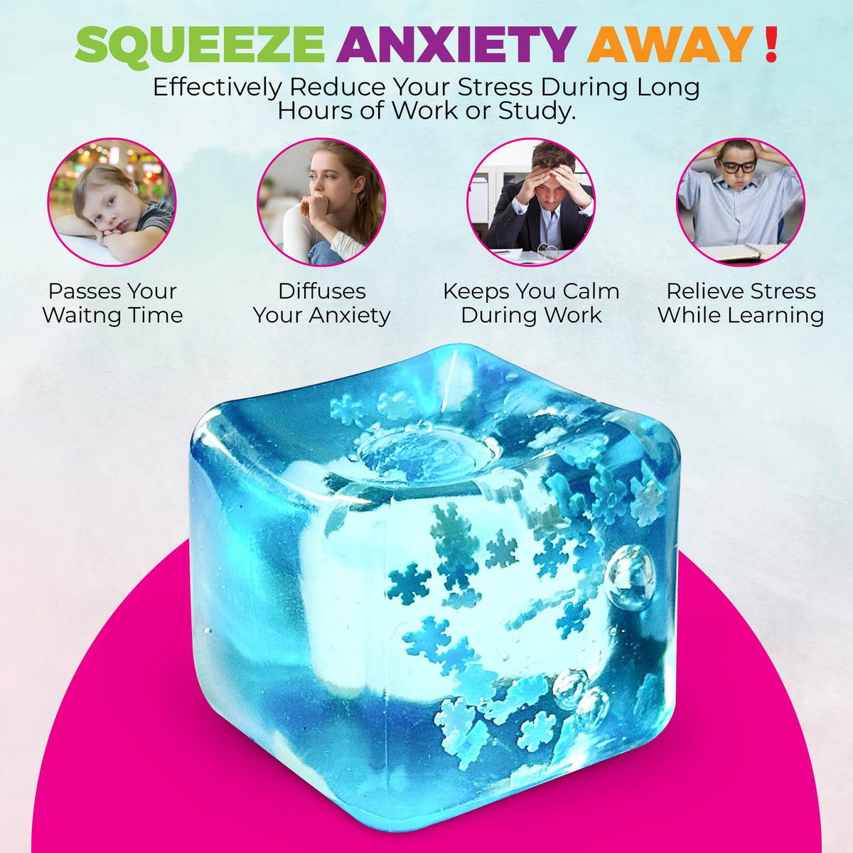 Slow Rise Squishy Toy 2pcs Ice Cube Ocean Cube Sensory Stress Ball Anxiety Relief Fidget Toy for Kids Adults Classroom Rewards Party Favors Stocking Stuffers
