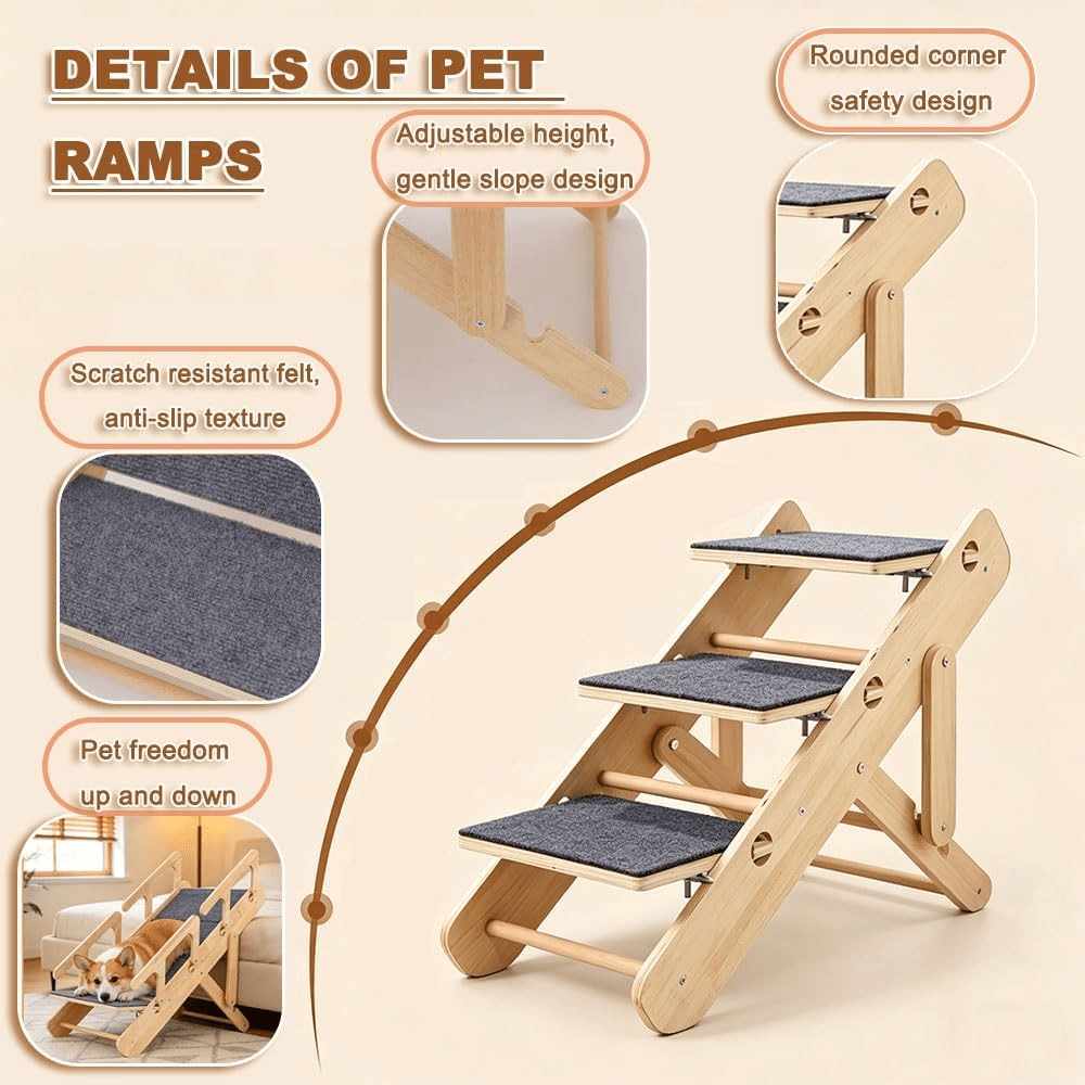 Foldable Pet Ramp Stairs for Dogs & Cats – Anti-Slip Adjustable Portable Dog Steps Ladder for Bed, Sofa & Car, Joint-Friendly Climbing Ramp for Small Medium Large Senior Pets