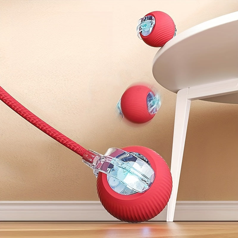 Electric Cat Toy Ball with Tail Rope - USB Rechargeable Self-Moving Rolling Robot Mouse for Indoor Cats & Kittens, Automatic Interactive Hunting Toy for All Cat Breeds, Boredom Buster Pet Gift