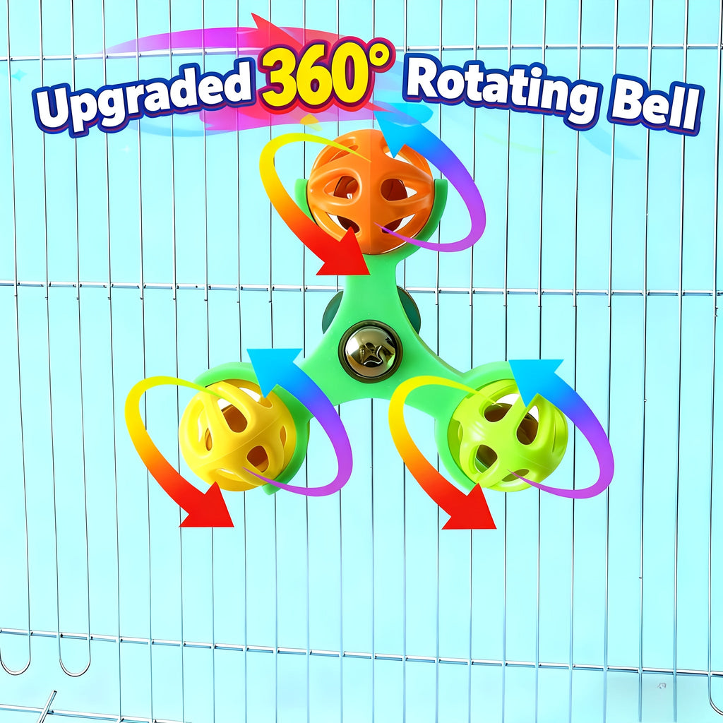 Parrot Rotating Bell Toy 360 Degree Spinning Puzzle Enrichment Anti-Boredom Bird Cage Accessory for Budgies Cockatiels Conures Lovebirds Blue Green Yellow Orange Pink