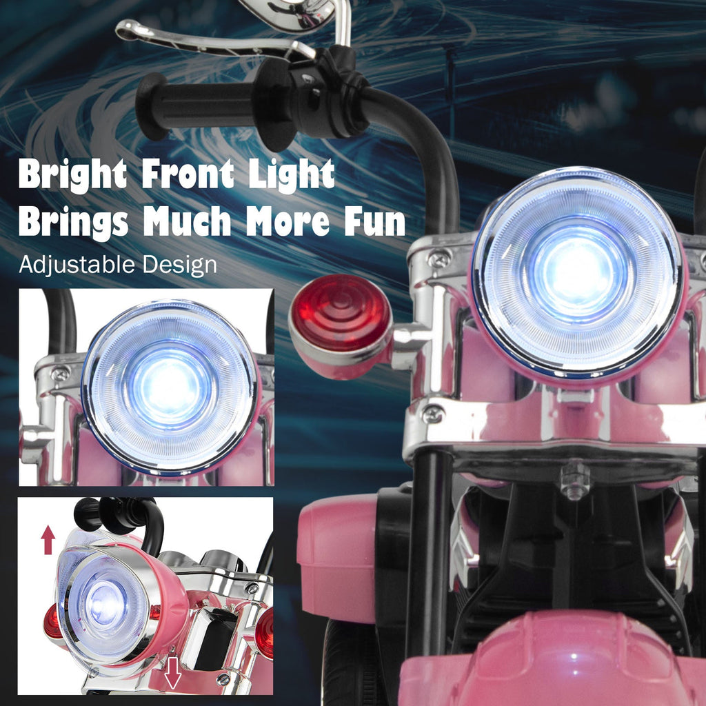 6V Kids Ride-On Chopper Motorcycle 3-Wheel Electric Trike for Toddlers – Pink with Headlight, 66 LB Capacity, 2.5-3 km/h, Fun Battery-Powered Kids Car Gift for Boys & Girls Ages 3+