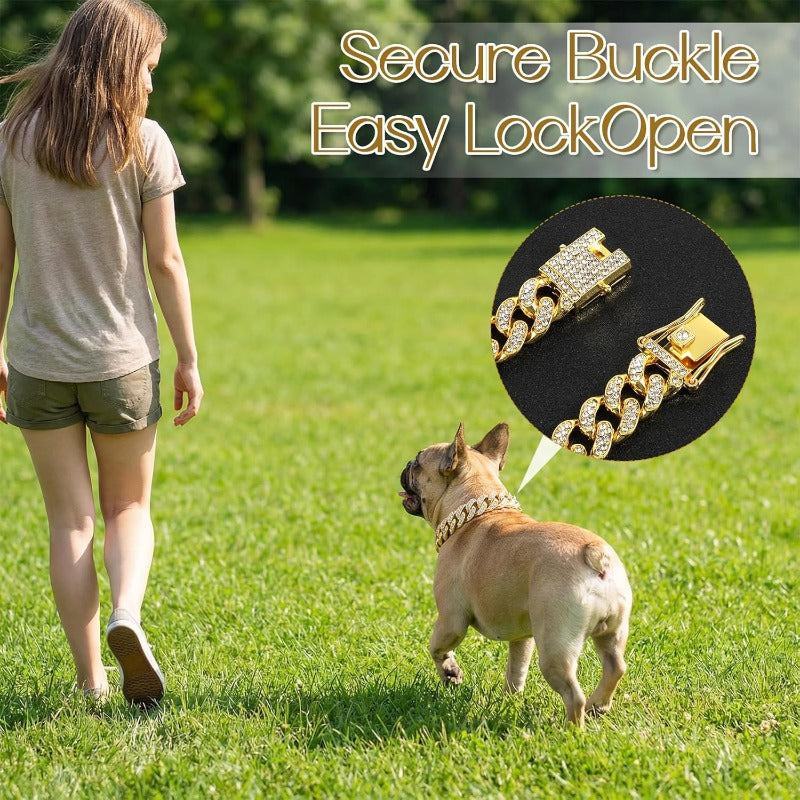 2-Pack Cuban Link Cat Chain Collar Set, Gold & Silver Adjustable Metal Pet Necklace for Cats & Small Dogs, Lightweight Bling Cat Collar Chain, Fashion Pet Jewelry Accessory for Cats