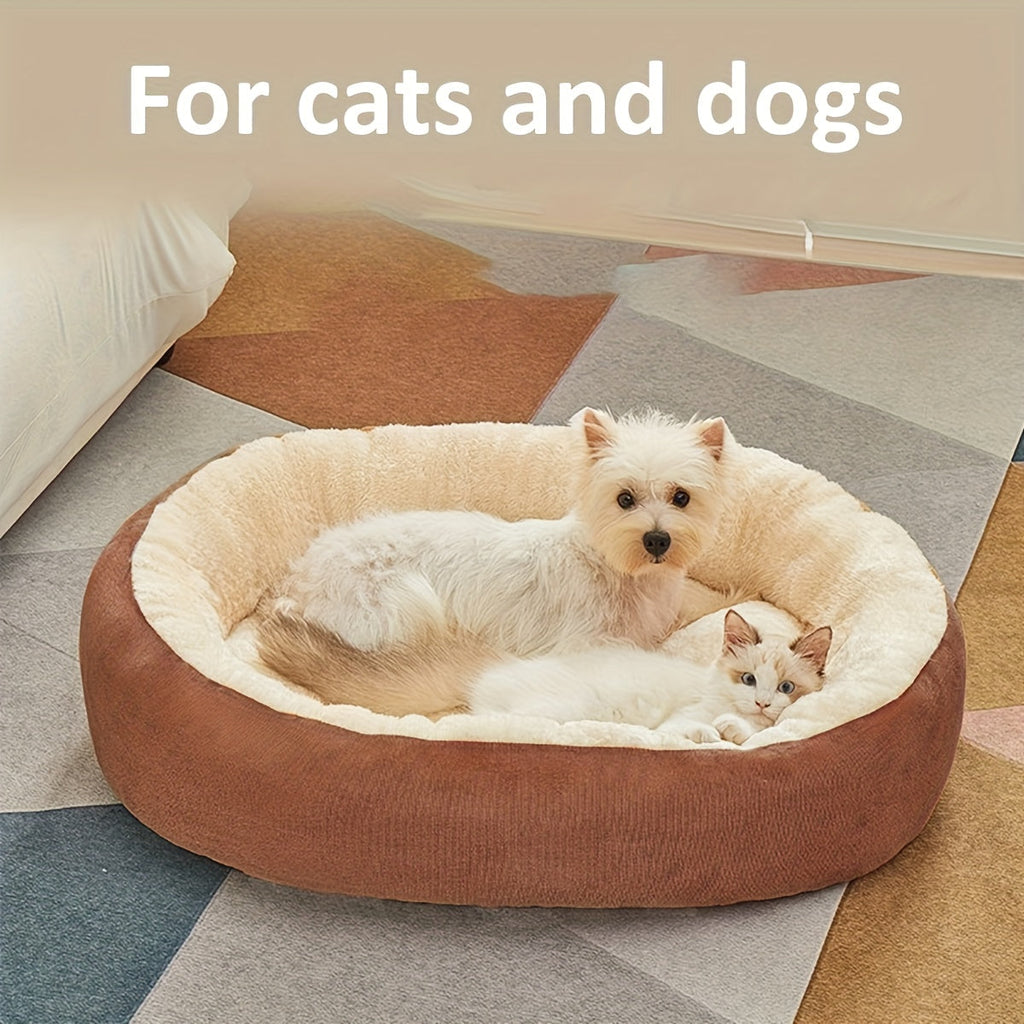 Oval Pet Bed for Cats and Small to Medium Dogs - Soft Warm Textured Polyester Cozy Nest Lounge, All-Season Comfortable Indoor Sleeping Cushion Bed for Kittens Puppies Chihuahua Dachshund Shih Tzu