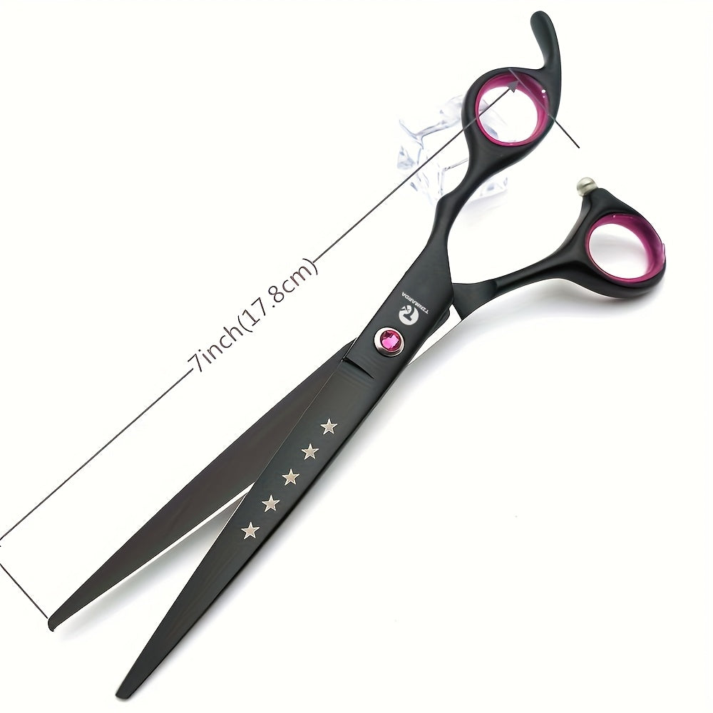 7 Inch Professional Dog Grooming Scissors Set 4-Piece Straight Thinning Curved Chunkers with Comb & Case 6CR Stainless Steel Sharp Durable Pet Grooming Shears Black