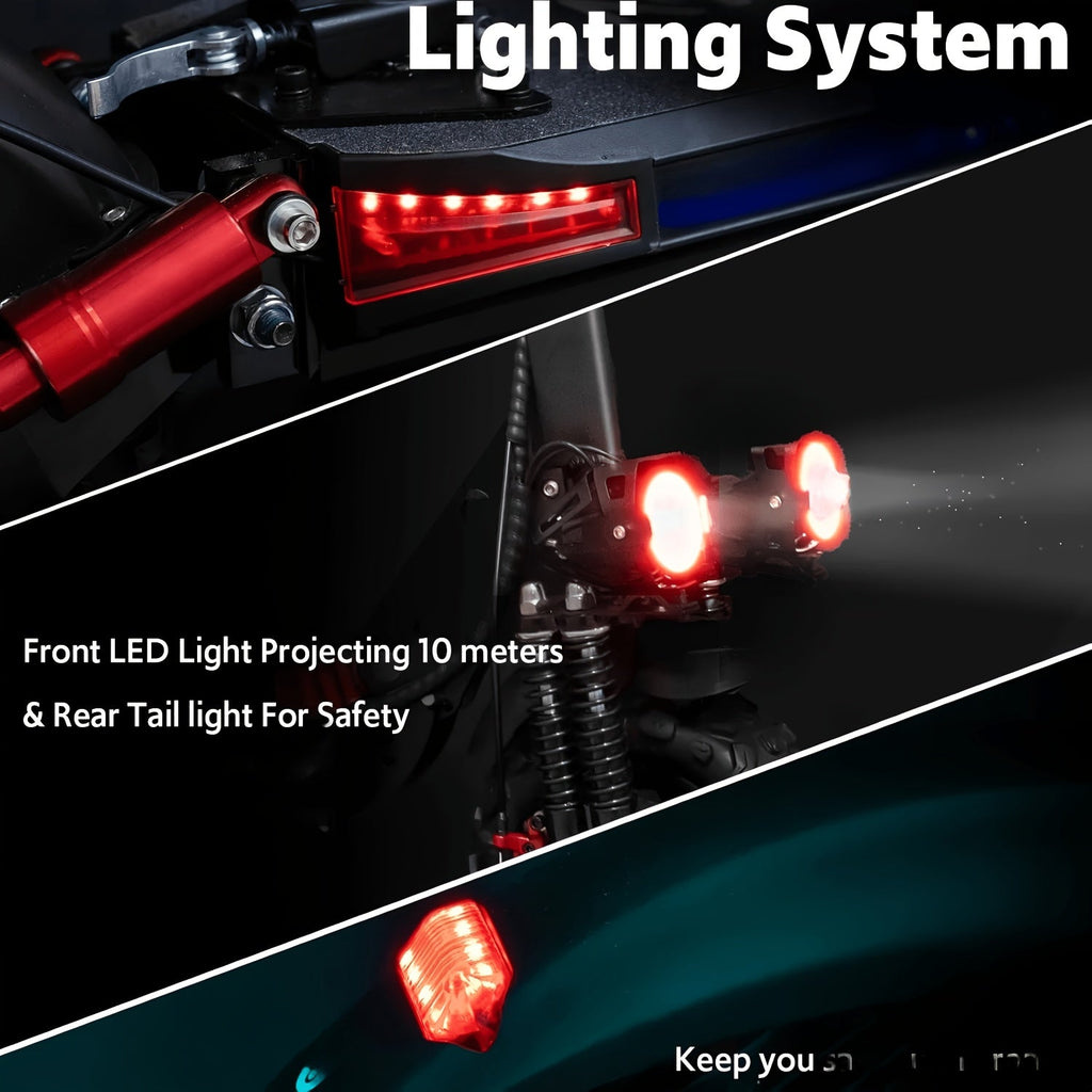 1200W 48V Electric Scooter with Seat – 11-Inch Tires, Full Suspension, Height Adjustable, Front Light, Taillight & Turn Signals – Long Range High Speed Commuter Scooter for Teens & Adults
