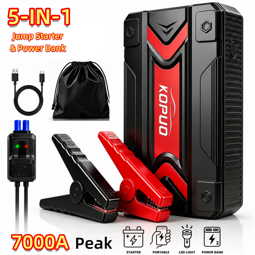 Portable Car Jump Starter with Air Compressor 20000A Peak 7-in-1 Battery Booster Pack with 150PSI Tire Inflator, Power Bank, LED Light & LCD Display – 12V Emergency Roadside Kit for Car SUV Truck