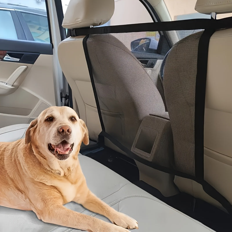 Pet Car Safety Net Barrier with Storage Pocket - Adjustable Polyester Dog Car Net Organizer, Easy Install Rear Seat Protector for All Vehicles, M & L Sizes for Dogs & Cats