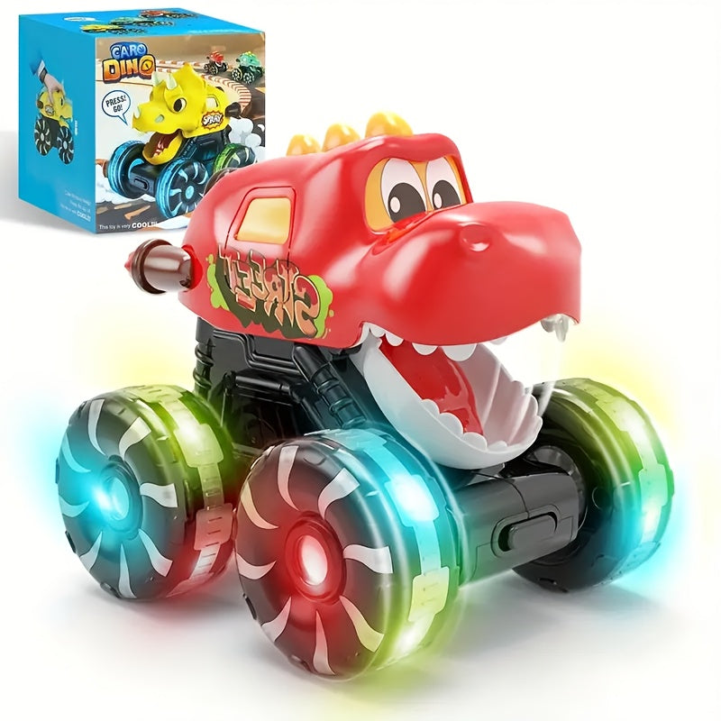 Dinosaur Monster Truck Toy Triceratops Stegosaurus with Flashing LED Wheel Lights Friction Powered Push-and-Go Vehicle Durable ABS Kids Birthday Party Gift