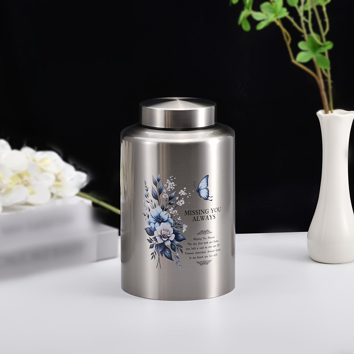 Large Cremation Urn for Human Ashes – Butterfly Decorative Funeral Burial Urn for Women & Men, Adult Full Size Memorial Keepsake Urn, Steel Color