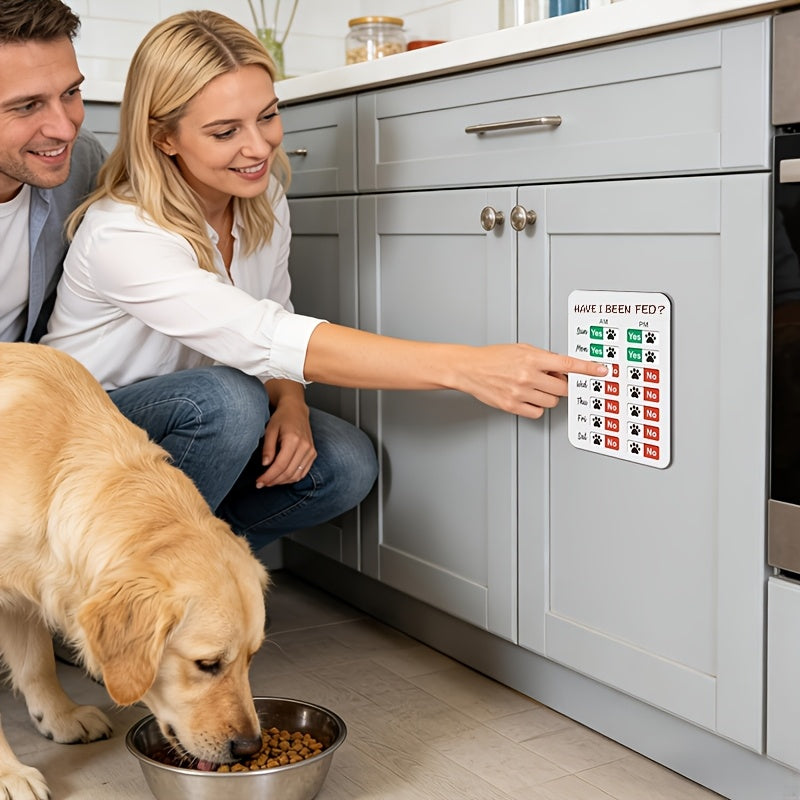 Pet Feeding Reminder Sign with Sliding Tracker – Dog & Cat Daily Morning & Evening Feeding Record Board, Adhesive Wall & Refrigerator Mount, Cute Pet Feeding Schedule Tracker for Multi-Pet Households