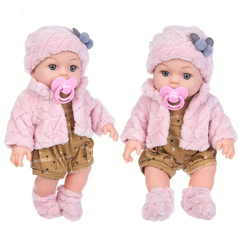 12 Inch Reborn Baby Doll Pink Plush Clothes Soft Body Newborn Doll with Hat Socks Pacifier Realistic Lifelike Baby Toy for Girls Toddlers Birthday Christmas Festival Gift