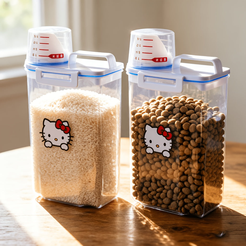 Hello Kitty Pet Food Storage Container with Airtight Seal - Large Capacity Dog Food & Cat Treat Canister, Sanrio Square Plastic Bucket for Grains & Dry Food, Cute Kitchen Pantry Organizer Gift