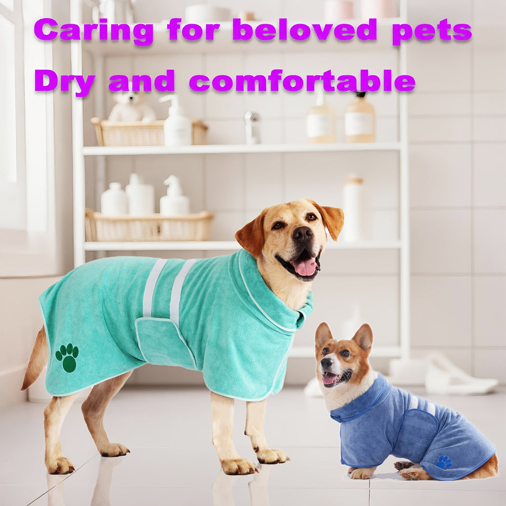 Quick-Dry Pet Bathrobe for Dogs & Cats – Absorbent Microfiber Towel Coat with Embroidered Detail, Hands-Free Drying Robe for Medium & Large Dogs After Bath, Swimming & Rain