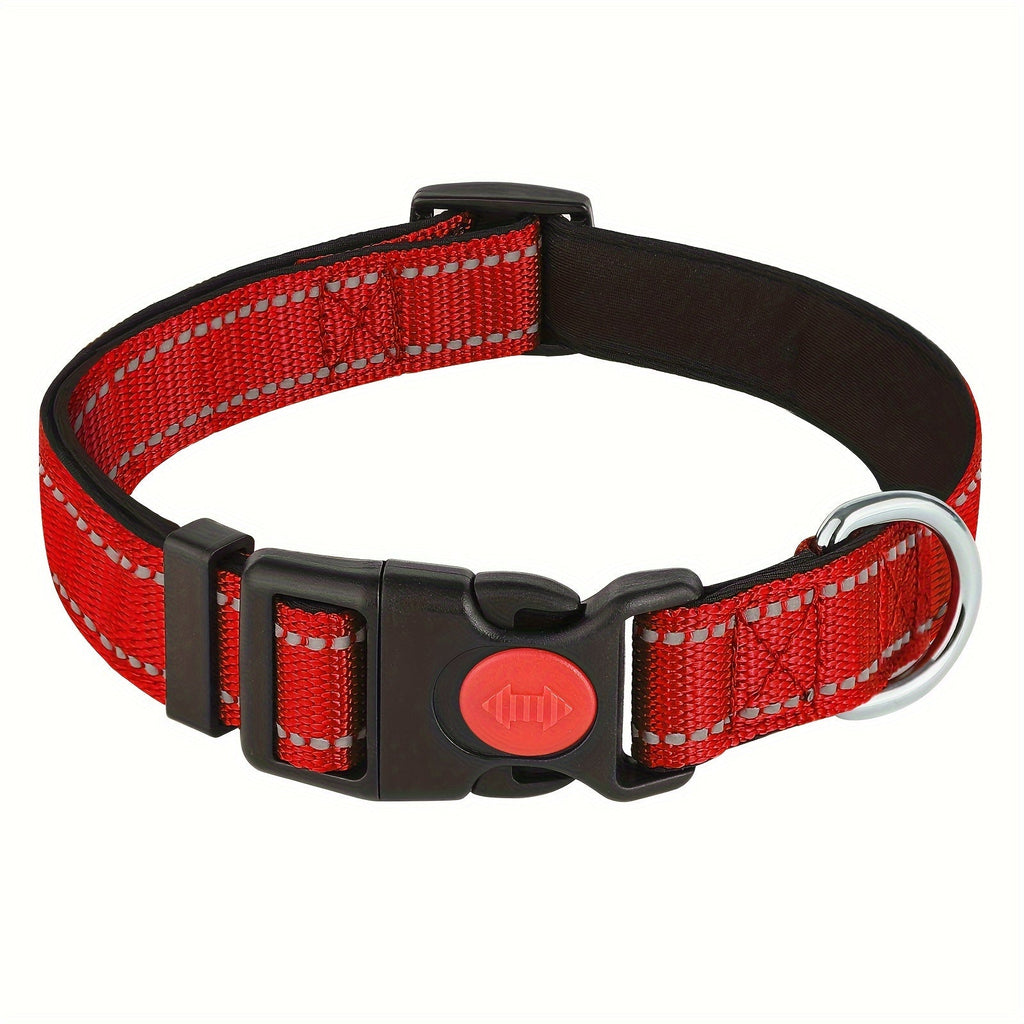 Reflective Dog Collar with Safety Locking Buckle - Adjustable Soft Neoprene Padded Breathable Nylon Pet Collar for Small Medium Large Dogs, Night Visibility Safety Collar