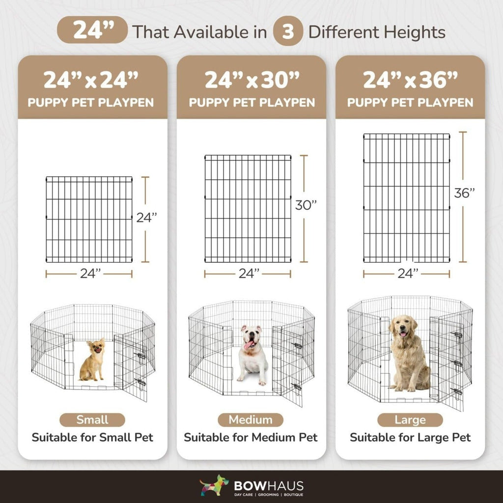 Foldable Dog Playpen 8 Panel – Heavy-Duty Metal Pet Kennel with Gate for Indoor & Outdoor Use, Portable Exercise Fence Cage for Small Dogs & Animals, Available in 24"/30"/36" Heights