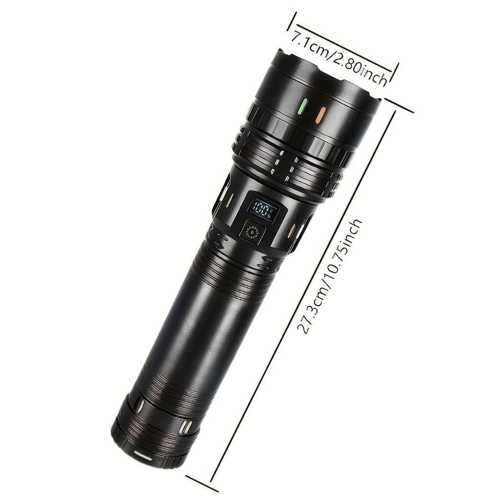 Rechargeable LED Tactical Flashlight 1500 Lumens with Adjustable Zoom, Shoulder Strap, 4 Modes for Camping, Hunting, Farm Inspection & Emergency Outdoor Use
