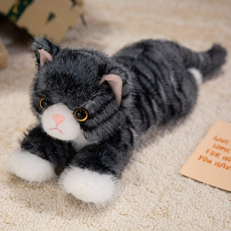 Realistic Cat Plush Toy Stuffed Animal - Cute Kitten Plushies for Kids, Soft Lifelike Cat Plush Doll in 6 Colors (Brown, Grey, Orange, Black, Black & White, White), Gift for Boys and Girls All Ages