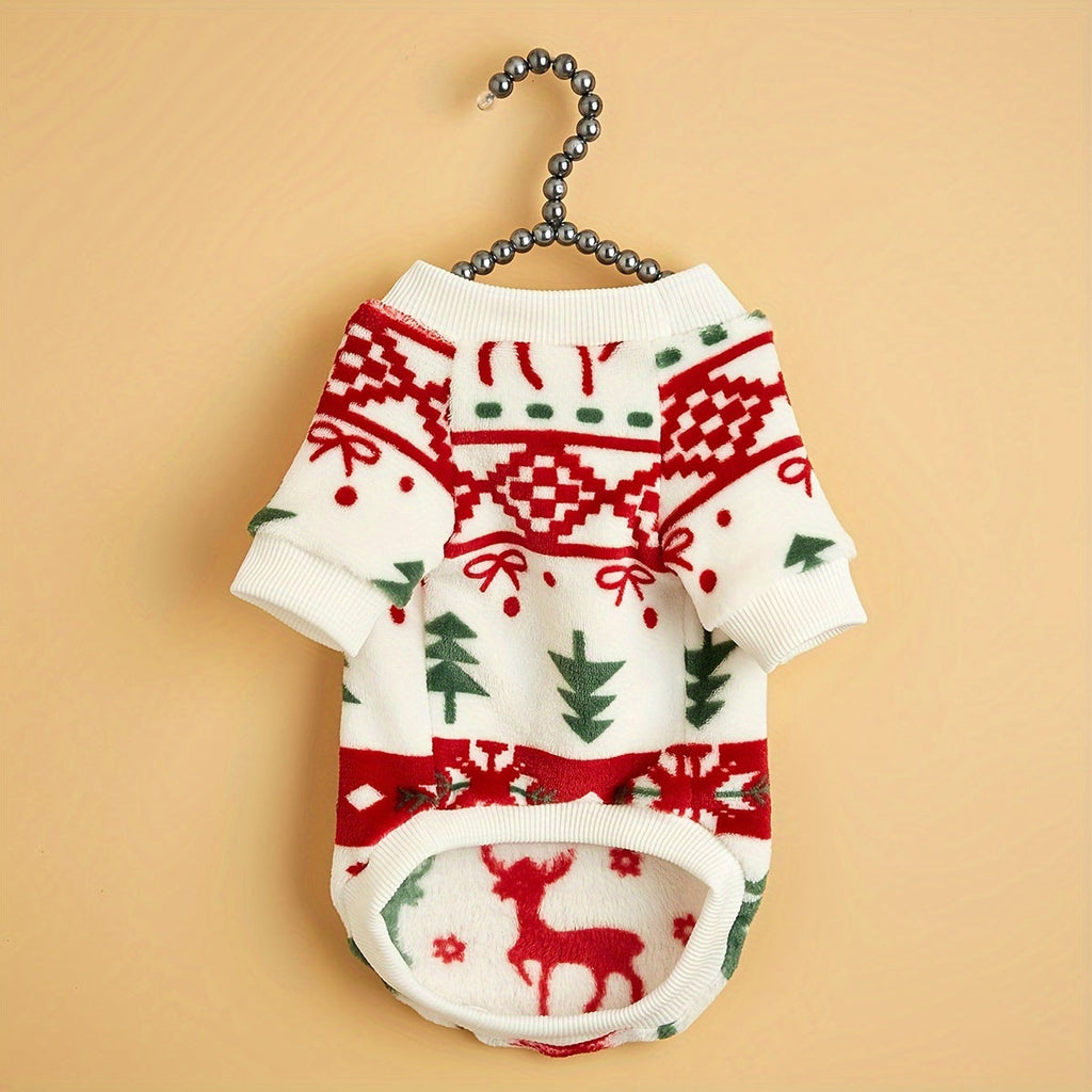 Pet Christmas Plush Sweatshirt for Dogs and Cats – Warm Soft Fleece Holiday Pullover for Small Medium Pets, Autumn Winter Cozy Costume, XS S M XXL, White Festive Pet Apparel