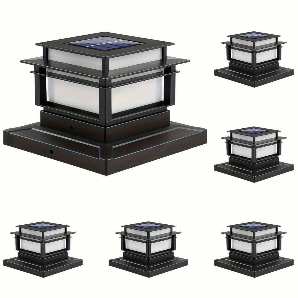 Solar Post Cap Lights 6 Pack Outdoor – Bright LED Solar Powered Fence Post Lights, Waterproof Auto On/Off, for Deck, Porch, Patio, Garden, Stair & Yard Decoration