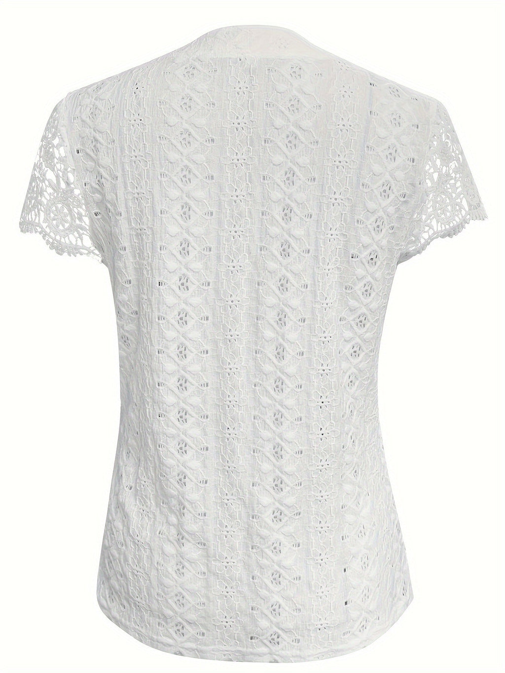 Women's Lace Trim V-Neck Button-Front T-Shirt Elegant Casual Short Sleeve Summer Top Lightweight Knit Regular Fit Machine Washable S M L XL XXL