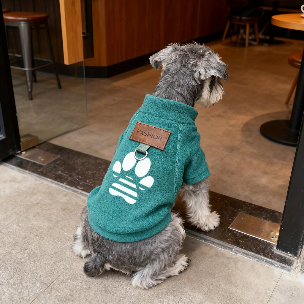Dog Sweater for Small Medium Dogs & Cats - Soft Warm Paw Print Pullover Sweatshirt with Safety Leash Loop, Cozy Winter Puppy Coat Pet Clothes for Boy Girl Dogs, Cold Weather Pajama Jacket