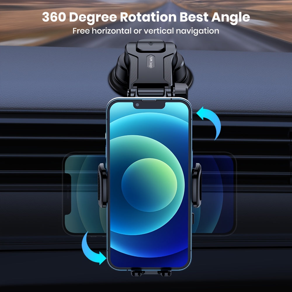 TOPK Upgraded Car Phone Holder Dashboard Mount Universal Hands-Free Cell Phone Car Mount for iPhone 17 16 15 Samsung Galaxy and All Android Smartphones Secure Dash Mount Black
