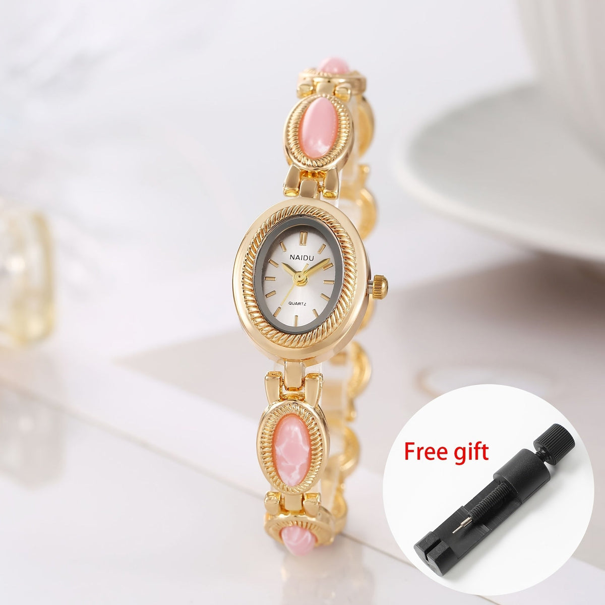 Retro Light Luxury Bracelet Watch for Women – French Temperament Vintage Quartz Bangle Wristwatch with Watch Band Adjust Tool, Elegant Ladies Watch Gift in Turquoise Yellow Pink White Green