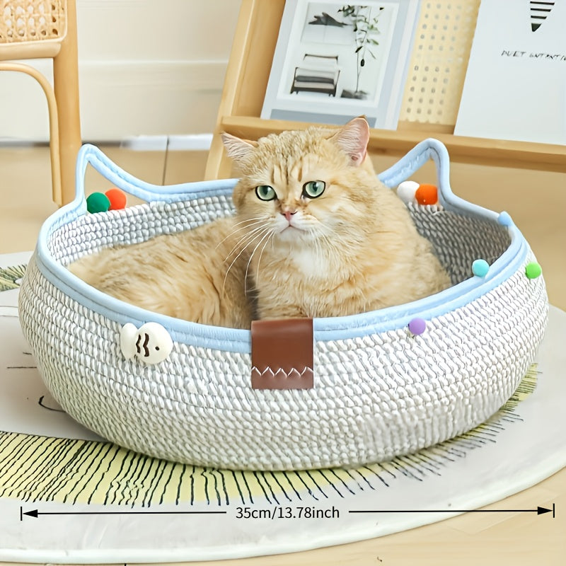 2-in-1 Cat Scratching Board & Bed Combo with Ball Toy – Durable Reusable Cardboard Scratcher Mat, Space-Saving Natural Style Cat Furniture for Indoor Cats, Small Dogs & Multi-Pet Households
