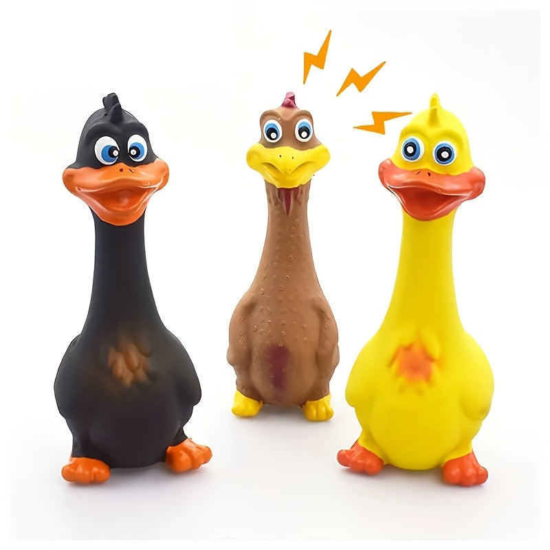 Squeaky Rubber Dog Chew Toy Chicken & Duck - Interactive Anti-Boredom Stress Relief Dental Chew for Dogs, Fun Squeaky Toy for Teeth Cleaning, 3-Piece Set or Singles