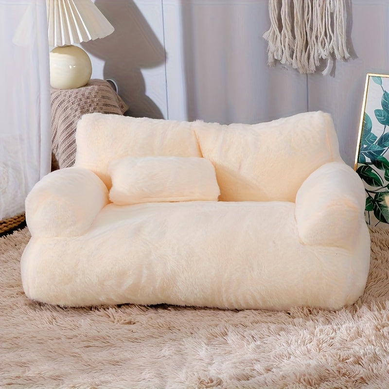 Small Pet Sofa Bed with Pillow for Cats & Dogs - Cozy Plush Kitten Puppy Nest Couch, Removable Machine Washable Cover, Non-Slip Bottom, All-Season Dual-Purpose Cat Dog Sofa Bed 21.65x14.96x7.87 Inch