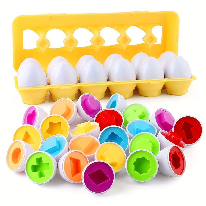 Easter Egg Matching Game 12 Pack for Toddlers – Color & Shape Sorter Sensory Bin Toy – Fine Motor Skill Learning Toy – Easter Basket Filler & Travel Toy for Kids Ages 1-3 – Random Colors