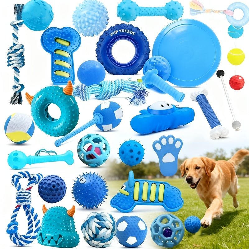 7-Piece Blue Series Dog Chew Toy Set for Small Dogs – Durable Chew-Resistant Pet Toys, Assorted Squeaky & Textured Dog Toys for Teething, Boredom & Interactive Play, Random Styles