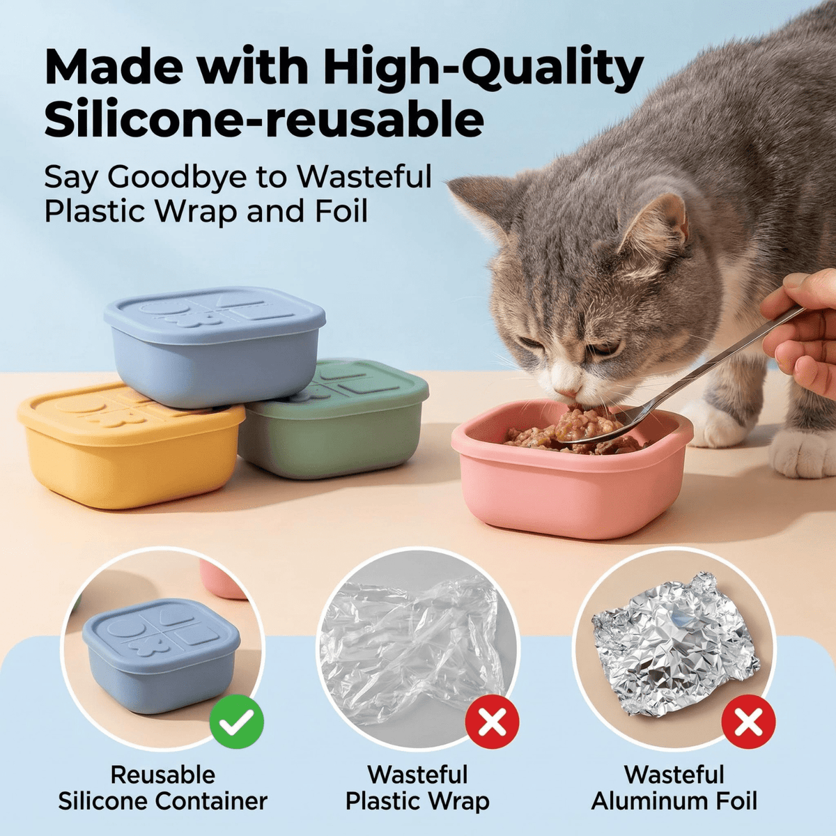 Silicone Pet Food Can Lid & Storage Container – Airtight Reusable Wet Food Sealer for 3oz Dog Cat Food Cans, Keep Food Fresh in Fridge, 5 Colors: Purple Blue Pink Green Yellow