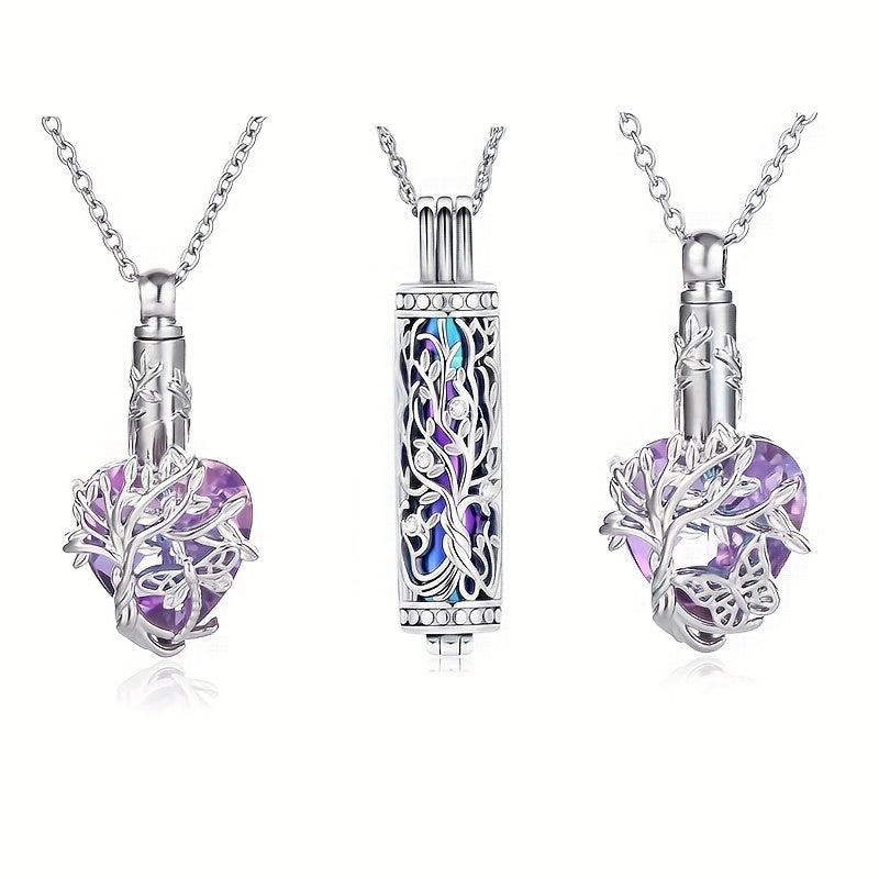 3-Piece Colorful Urn Necklace Set for Ashes - Cylindrical Butterfly & Dragonfly Memorial Cremation Pendants for Pet & Human Loss, Share with Family, Keepsake Jewelry Gift Set (3pcs)