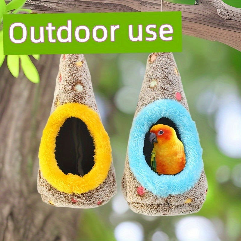 Egg-Shaped Hanging Bird Nest - Warm Enclosed Parrot Nest for Bird Cage for Cockatiels Lovebirds Parakeets Budgies - Cozy Bird Sleeping House Hideout No Battery Required Blue/Yellow