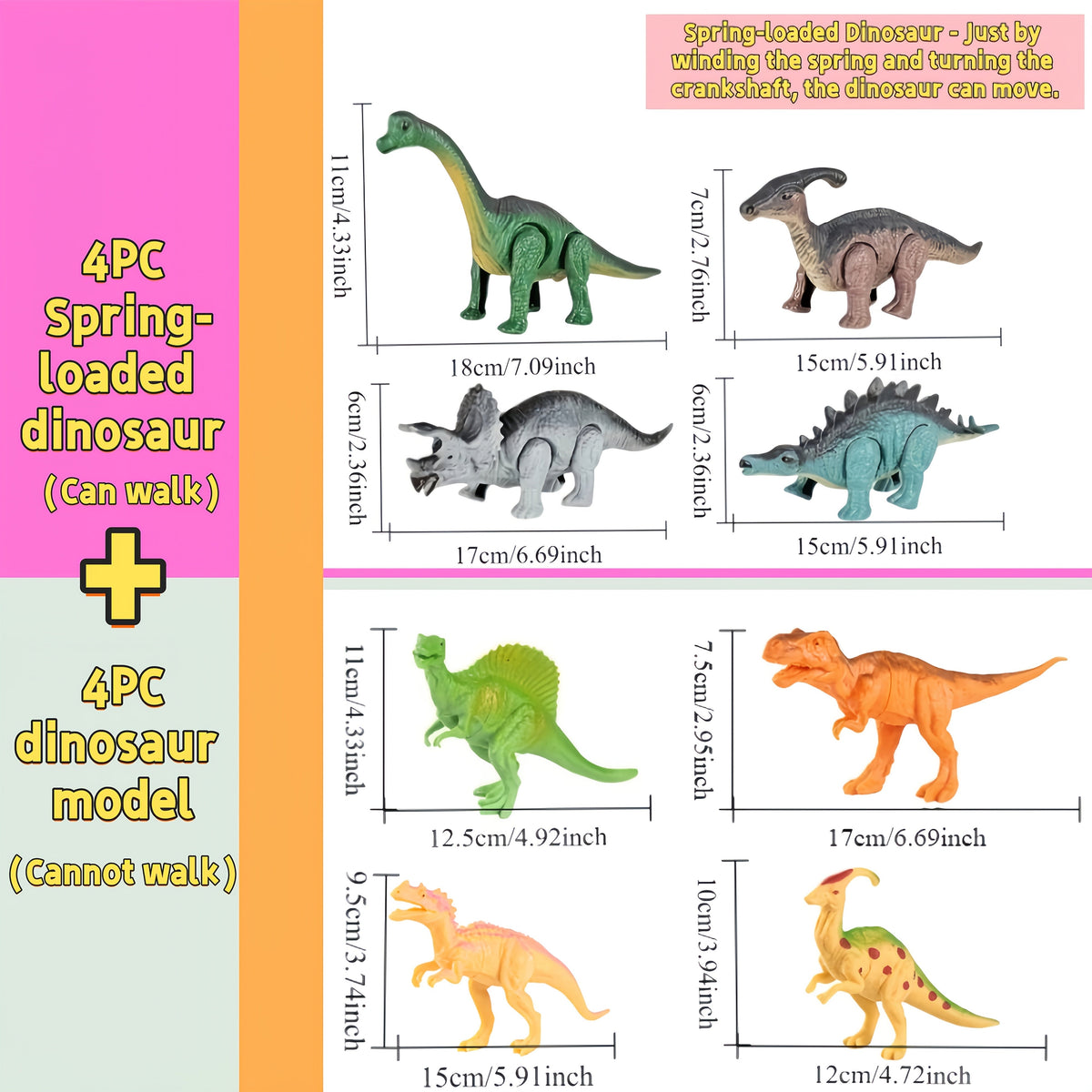 Wind-Up Walking Dinosaur Toys Set 2/5/6/8/14pcs Jurassic Simulation Animals T-Rex Velociraptor Brontosaurus Mosasaur Auto-Walking Hand-Cranked Dino Figures Gift for Kids
