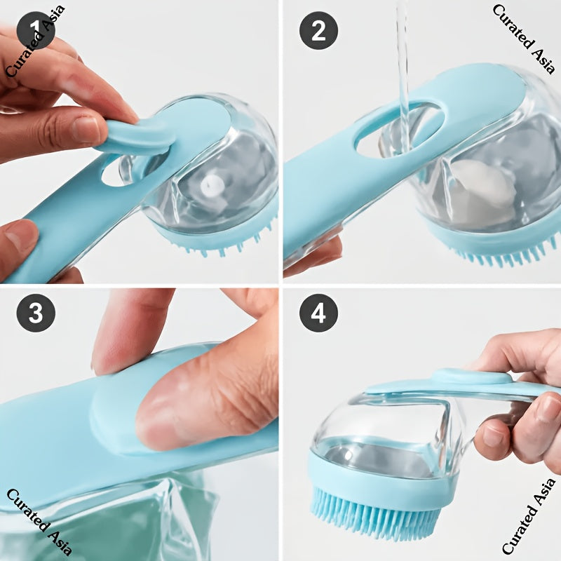 Dog Bathing Brush Set 2-Piece - Soft Silicone Shampoo Dispenser Scrubber & Finger Toothbrush for Cats & Dogs, Massage Bath Brush for Long & Short Hair, Gentle Soft Bristles, Pet Grooming Gift