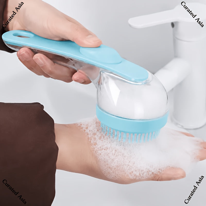 Dog Bathing Brush Set 2-Piece - Soft Silicone Shampoo Dispenser Scrubber & Finger Toothbrush for Cats & Dogs, Massage Bath Brush for Long & Short Hair, Gentle Soft Bristles, Pet Grooming Gift
