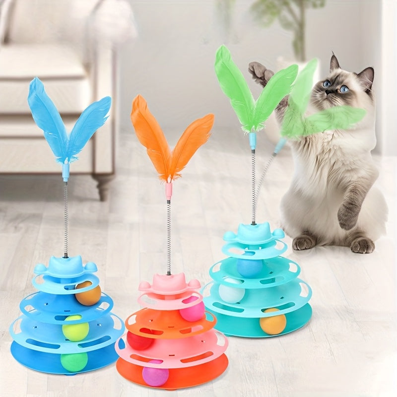 Feather Cat Carousel Toy Rotating Rolling Ball - Interactive Spinning Turntable Teasing Toy for Indoor Cats, Self-Entertainment Boredom Buster Cat Gift, No Battery Required, 3 Colors Light Green Blue Pink