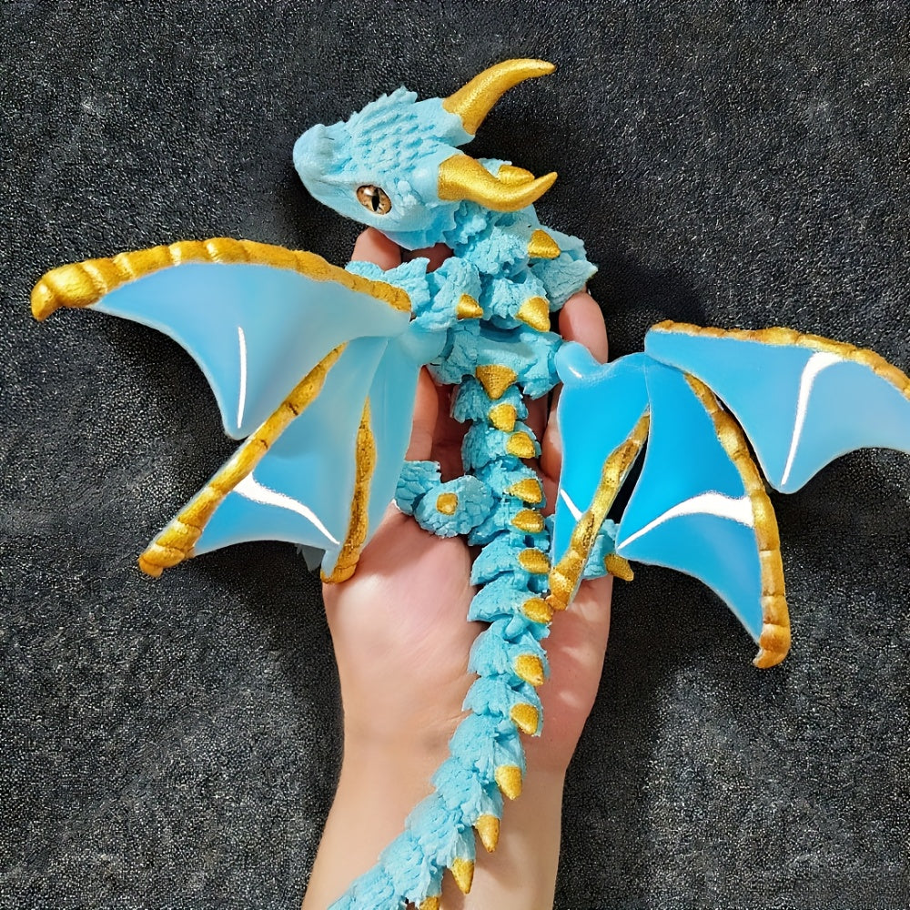 3D Printed Articulated Dragon Statue Dual-Horned Flexi-Wings Hybrid-Color Scales Collector's Desk Decor Model Figurine Fantasy Gift for Adults & Dragon Lovers