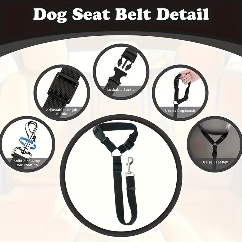 2-in-1 Pet Car Safety Harness & Adjustable Leash for Dogs – Anti-Collision Safe Driving Seatbelt, Durable Nylon, Small to Medium Dogs – Road Trip Travel Car Seat Guardian, 4 Colors