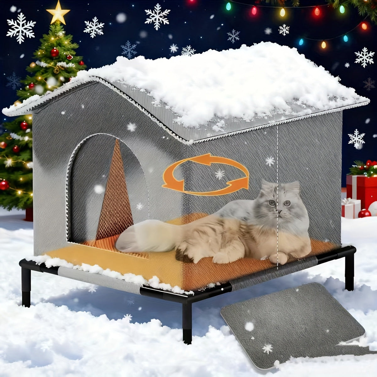 Outdoor Cat Shelter Insulated All-Season – Weatherproof Warm House for Stray & Feral Cats and Small Dogs, Raised Base, Medium Large Extra-Large Sizes, Sturdy Year-Round Outdoor Pet Bed & Habitat