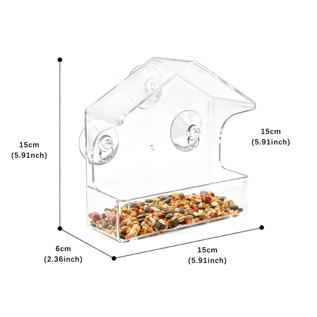 Clear Acrylic Window Bird Feeder with Suction Cups - Transparent Bird House for Outdoor Garden, Easy Clean, Up-Close Bird Watching Feeder for Windows
