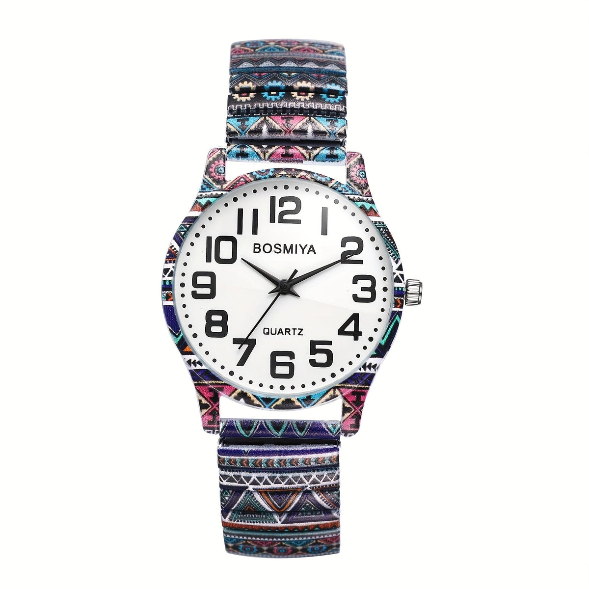 Bohemian Quartz Watch Unisex Printed Stretch Band Wristwatch – Starry Sky Sunflower Tree of Life Boho Designs, Large Arabic Numeral Dial, Nature-Inspired Gift for Women & Men Valentine Birthday