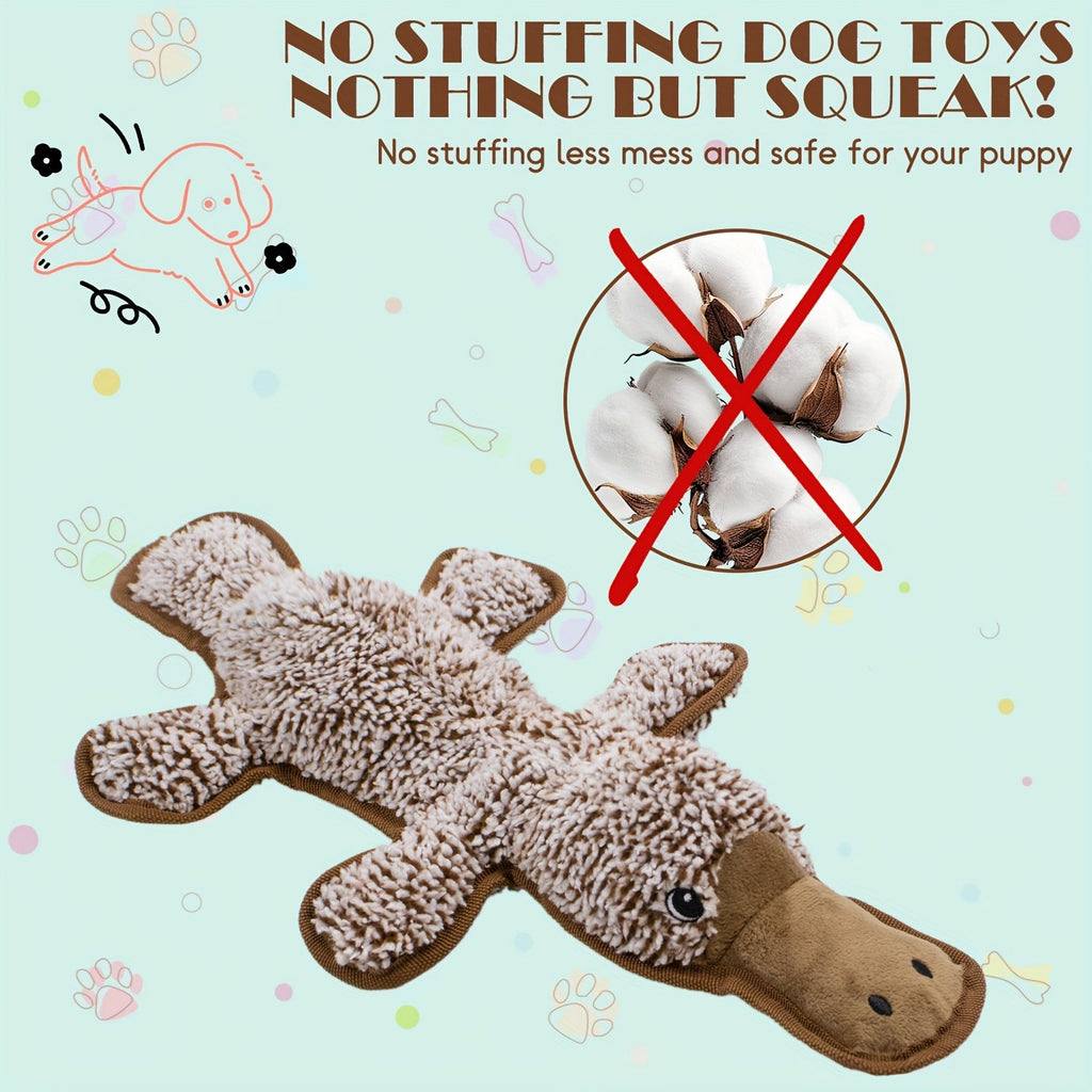 Crinkle Platypus Dog Toy – No Stuffing Soft Squeaker Plush Chew Toy for Small and Medium Breeds, No-Mess Indoor Puppy Toy for Puppies and Senior Dogs, Safe Lightweight Play Toy Without Battery, Brown