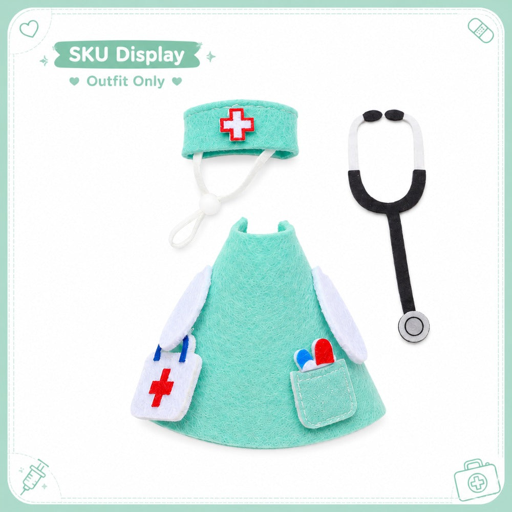 Medical Theme Mini Goose Outfit Set for 7-Inch Desktop Goose Sculpture – Felt Doctor Costume with Mint Green Hat, Stethoscope & Crossbody Bag, Funny Desk Ornament Accessory & Novelty Gift
