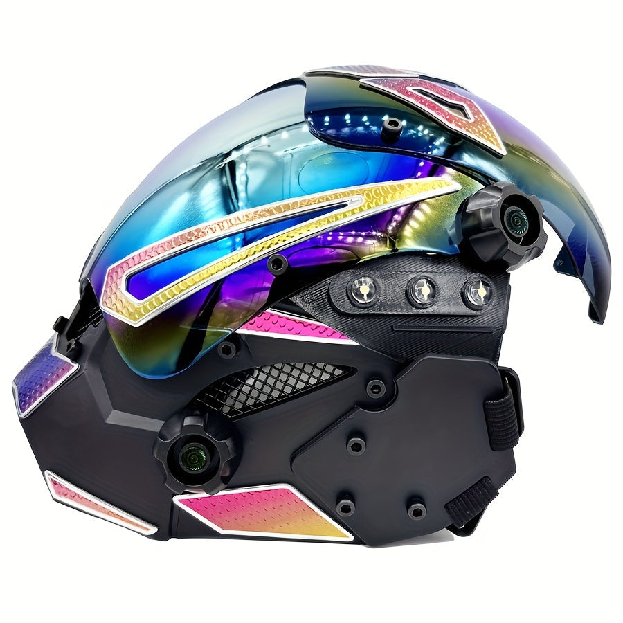 Cyberpunk Mechanical Mask Breathable AB Iridescent Color Futuristic Headwear – Halloween Costume Prop, Cosplay Mask, Bar Club Rave Carnival Party Decoration, Stage Performance & Photography Prop Accessory