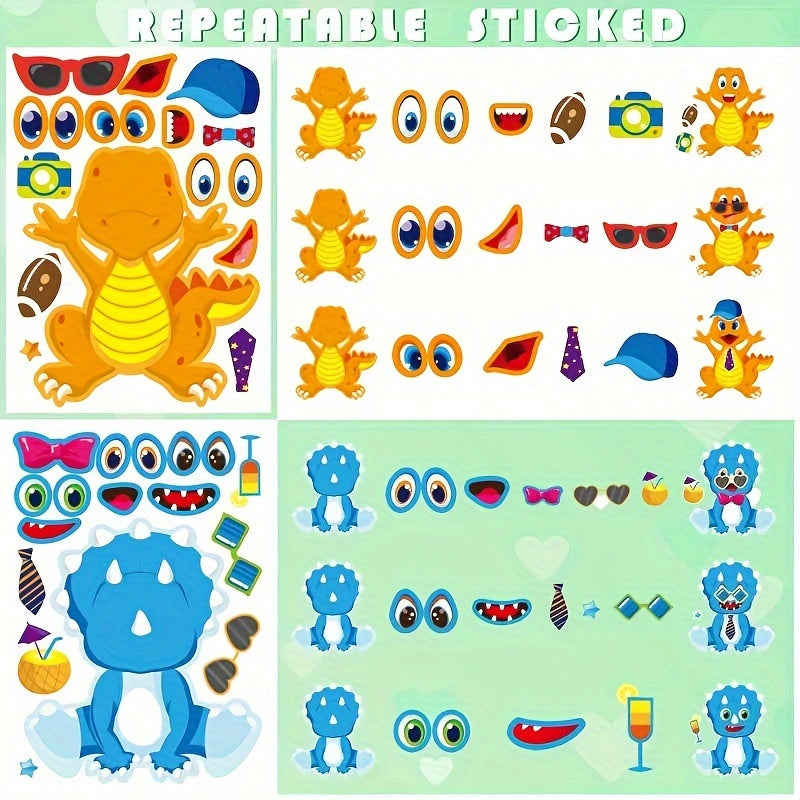18 Sheets Dinosaur Make-a-Face Stickers for Kids – DIY Dinosaur Sticker Activity Sheets, Fun Craft Party Favors & Supplies for Dinosaur Themed Birthday Party, Goodie Bag Fillers for Boys & Girls